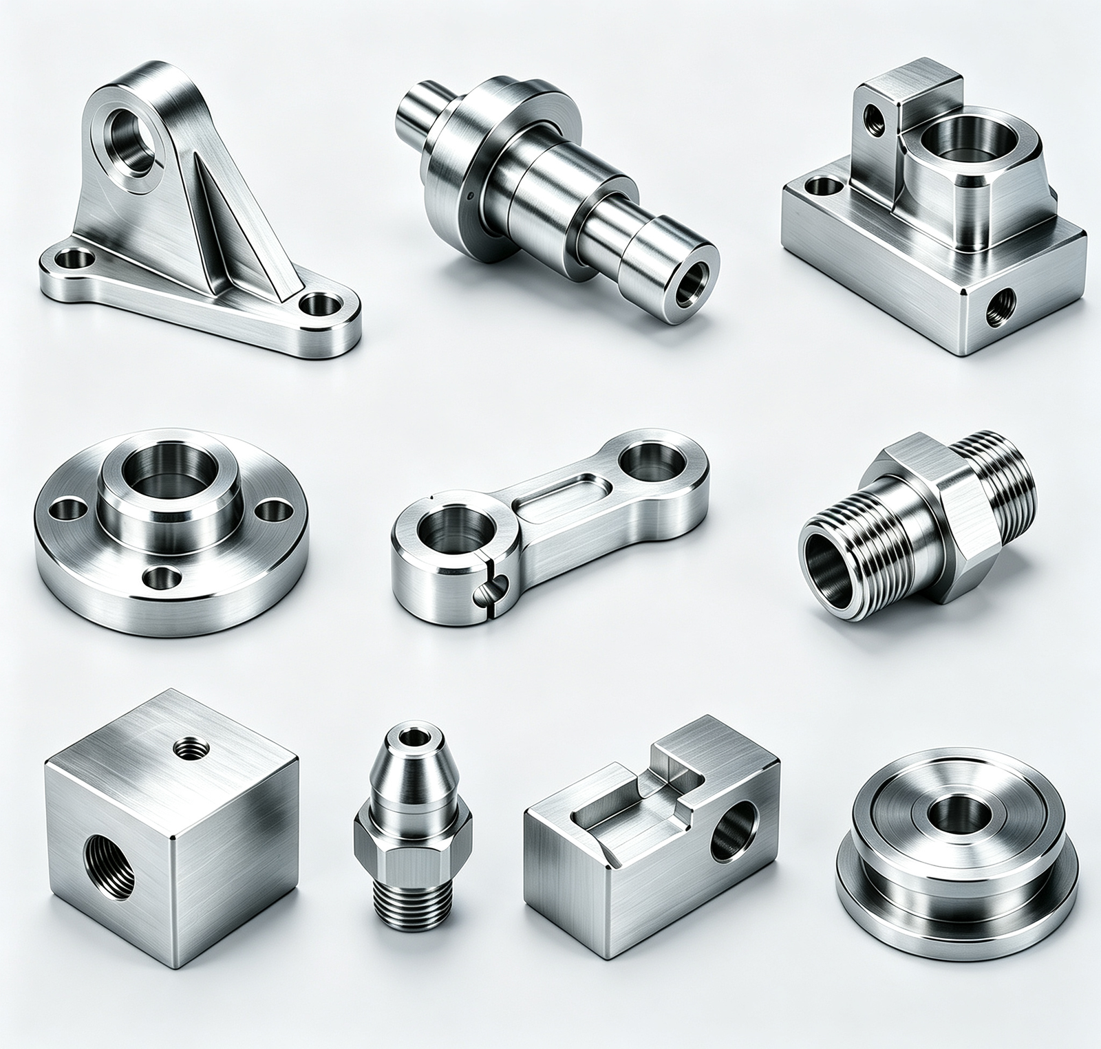 Range of CNC machined metal brackets, fittings and turned components