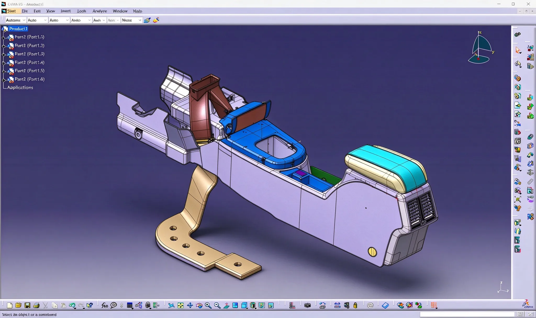 Parametric 3D CAD model of an automotive center console